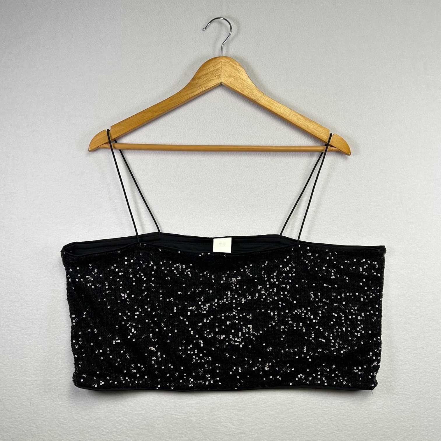 H&M Black Sequin Cami Crop Top Spaghetti Strap Party Clubwear Size Xxl